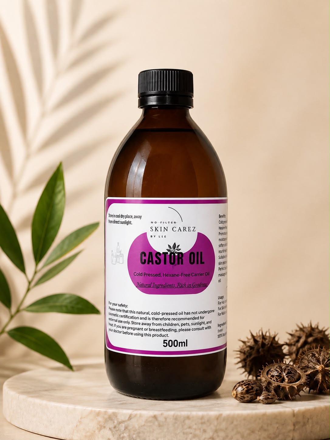 100% PURE COLD-PRESSED HEXANE-FREE CASTOR OIL 500ML